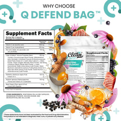 Clean Nutraceuticals Q Defend packaging front highlights convenience for everyday use.