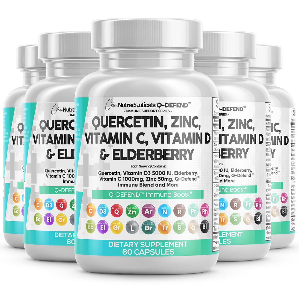 Clean Nutraceuticals Q-Defend immune blend bottle front illustrating a complete daily routine