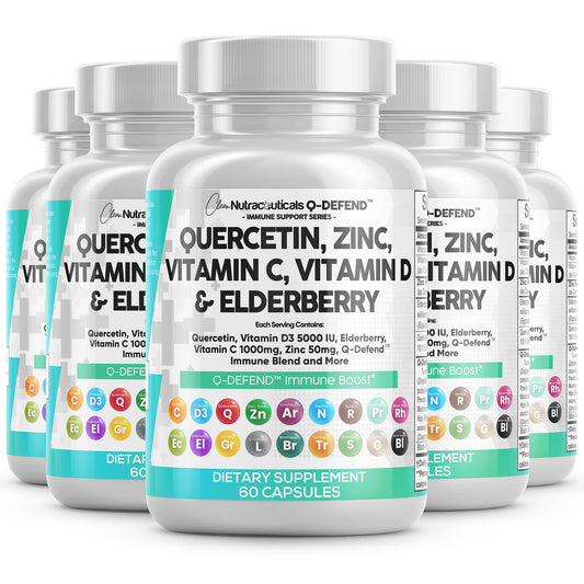 Clean Nutraceuticals Q-Defend immune blend bottle front illustrating a complete daily routine