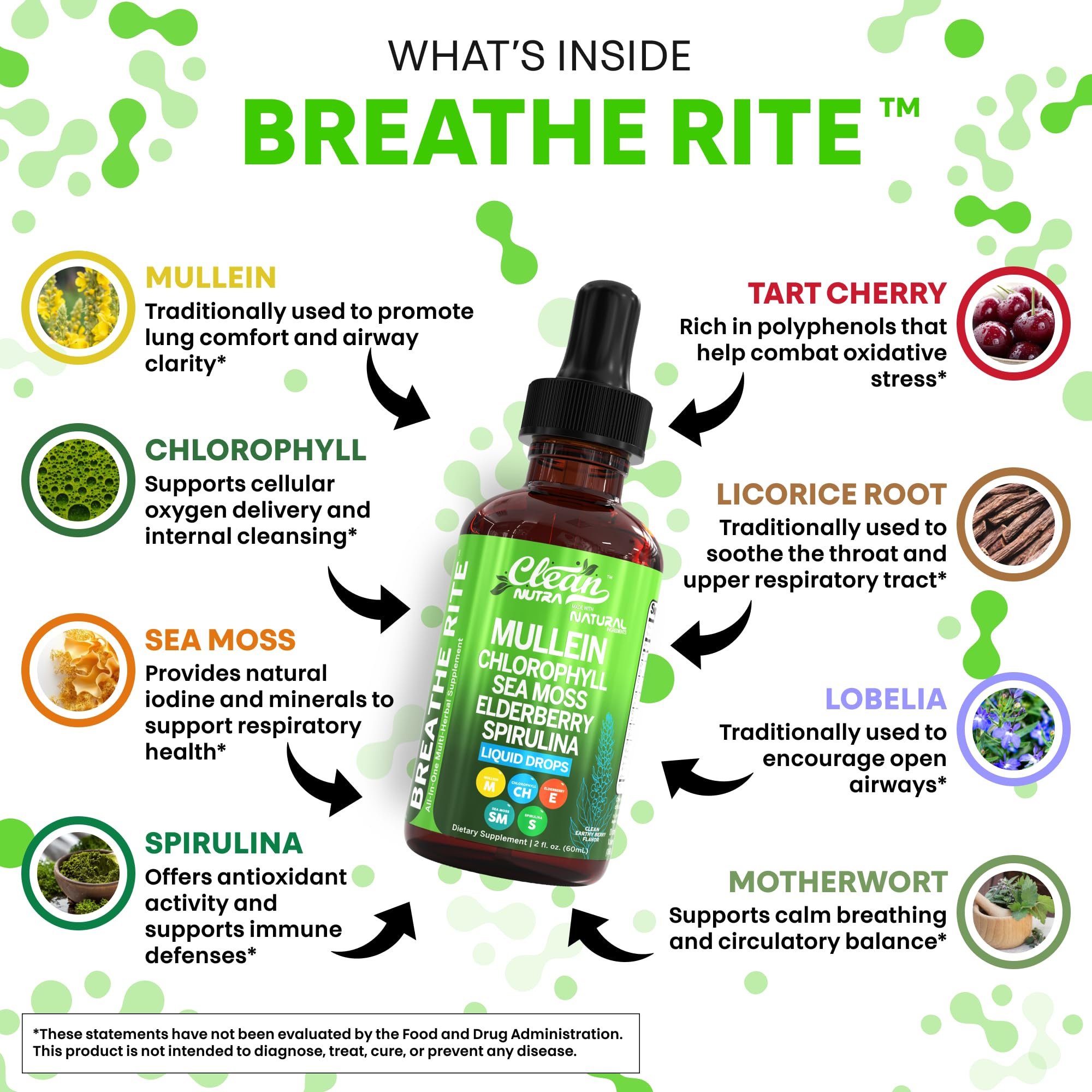 Clean Nutraceuticals Sea Moss Chlorophyll bottle highlights minerals and immune-support ingredients.