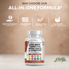 Clean Nutraceuticals Serving ideas with mushroom capsules and scoop