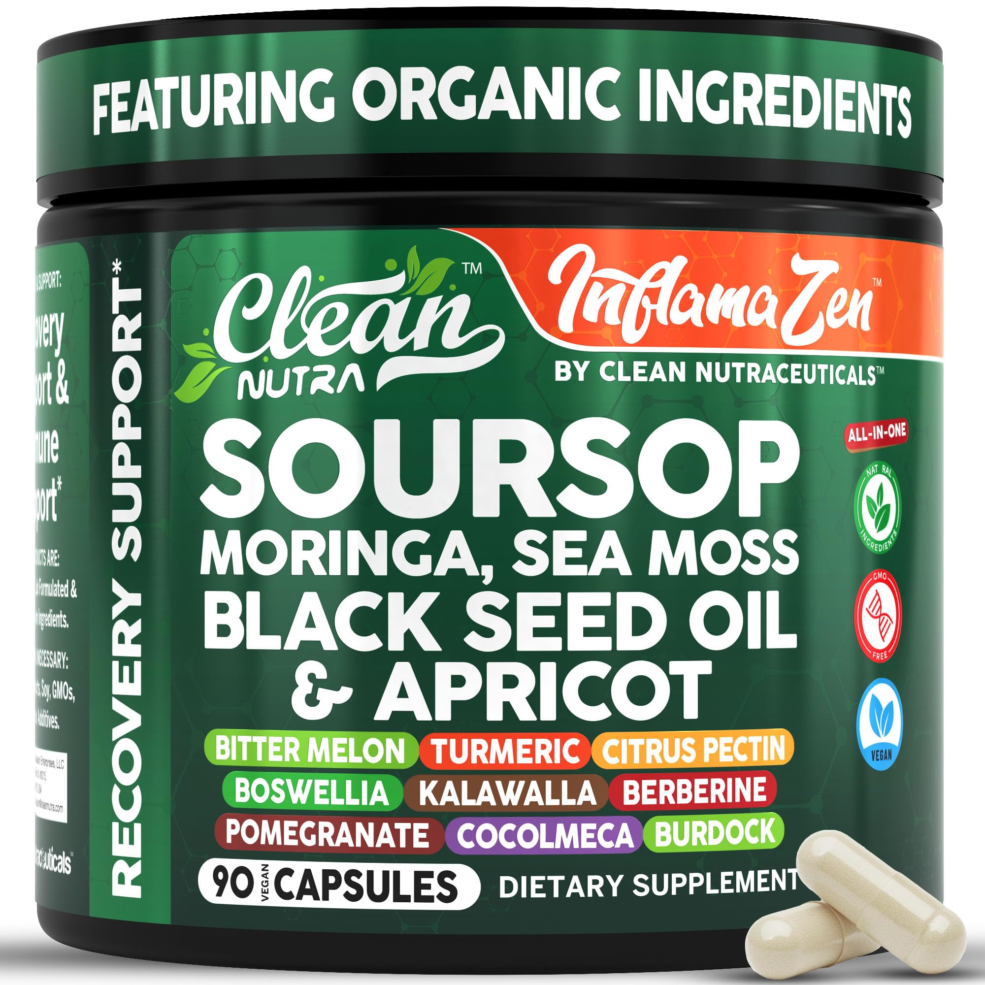 Clean Nutraceuticals Soursop bottle with capsules highlighting antioxidant support