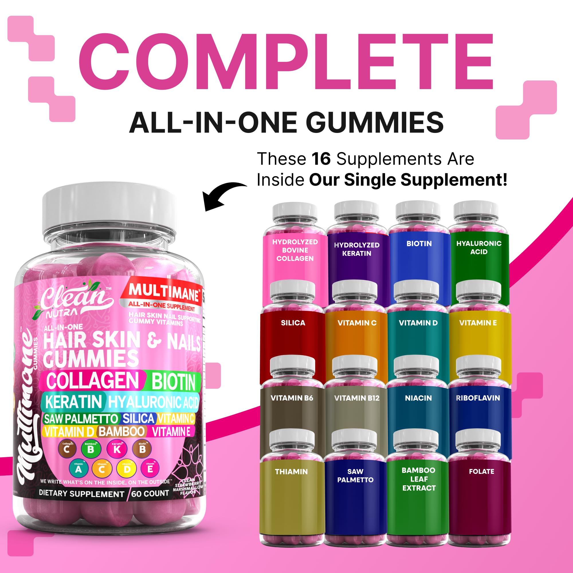 Clean Nutraceuticals strawberry marshmallow gummies closeup emphasizes delicious daily treat.