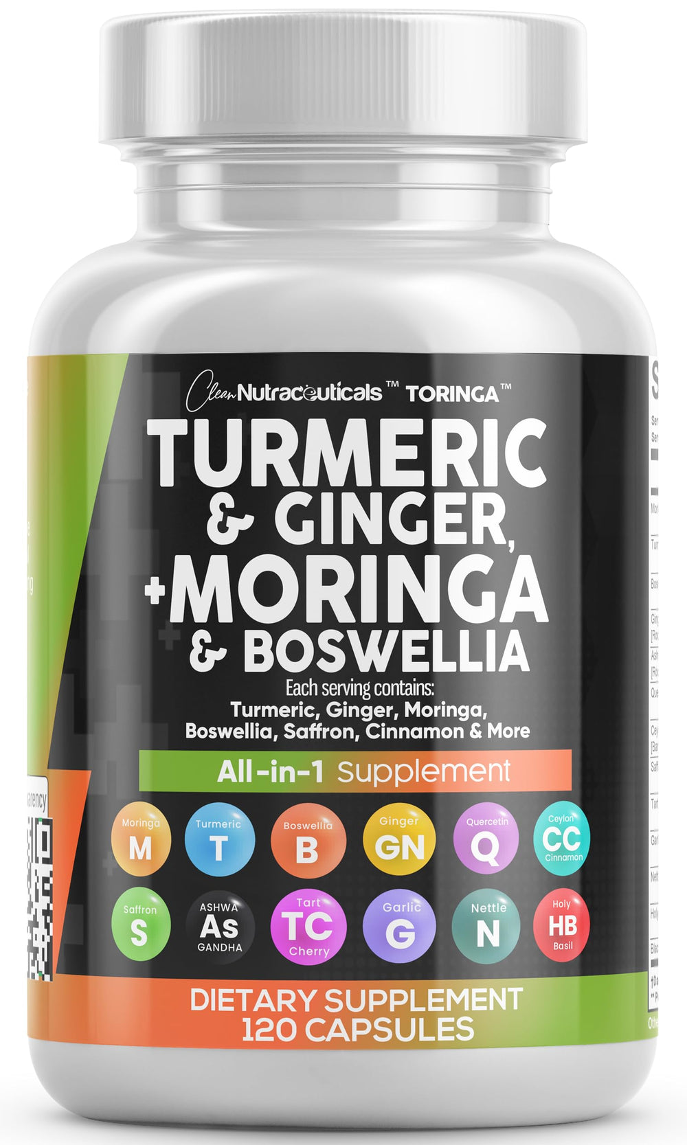 Clean Nutraceuticals turmeric moringa supplement bottle for daily wellness support.