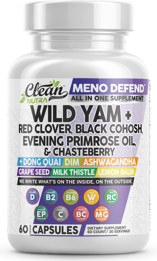 Clean Nutraceuticals Wild Yam Root capsules on bottle, potential hormonal balance support
