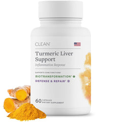 Clean Program Liver Support bottle on kitchen counter, illustrating convenient daily liver care.