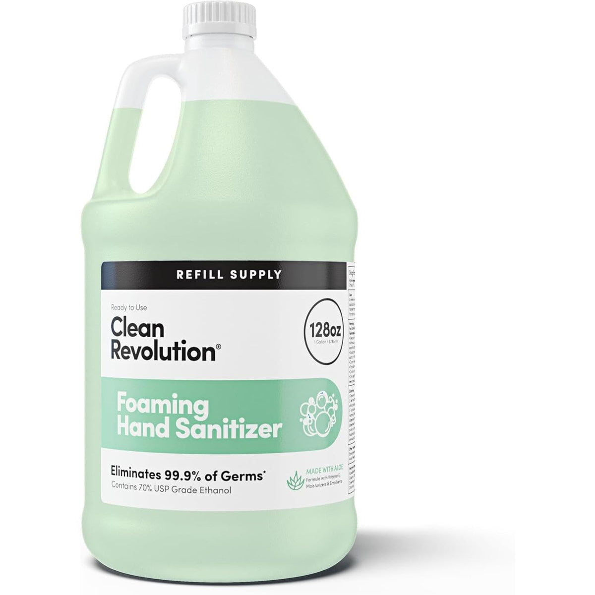 Clean Revolution foaming hand sanitizer gallon refill demonstrates long-lasting supply and waste reduction.