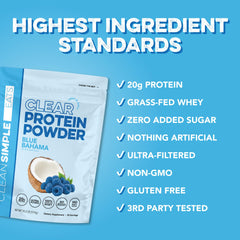 Clear protein ingredients label highlights gluten-free, natural components
