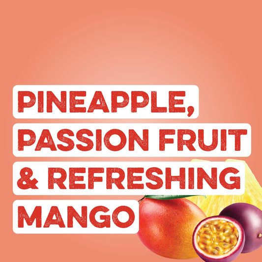 Clean Simple Eats Clear Protein Pineapple Passion glass with ice highlights refreshing flavor.