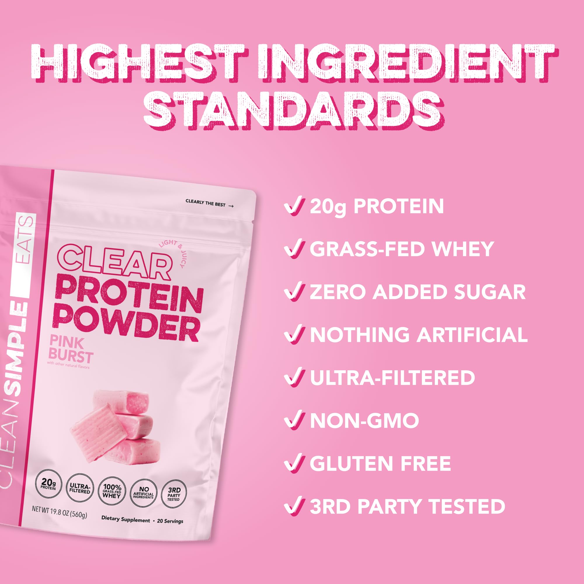 Clean Simple Eats Pink Burst tub, convenient daily protein option