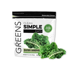 Clean Simple Eats Super Greens powder bottle for easy daily greens with energy support.