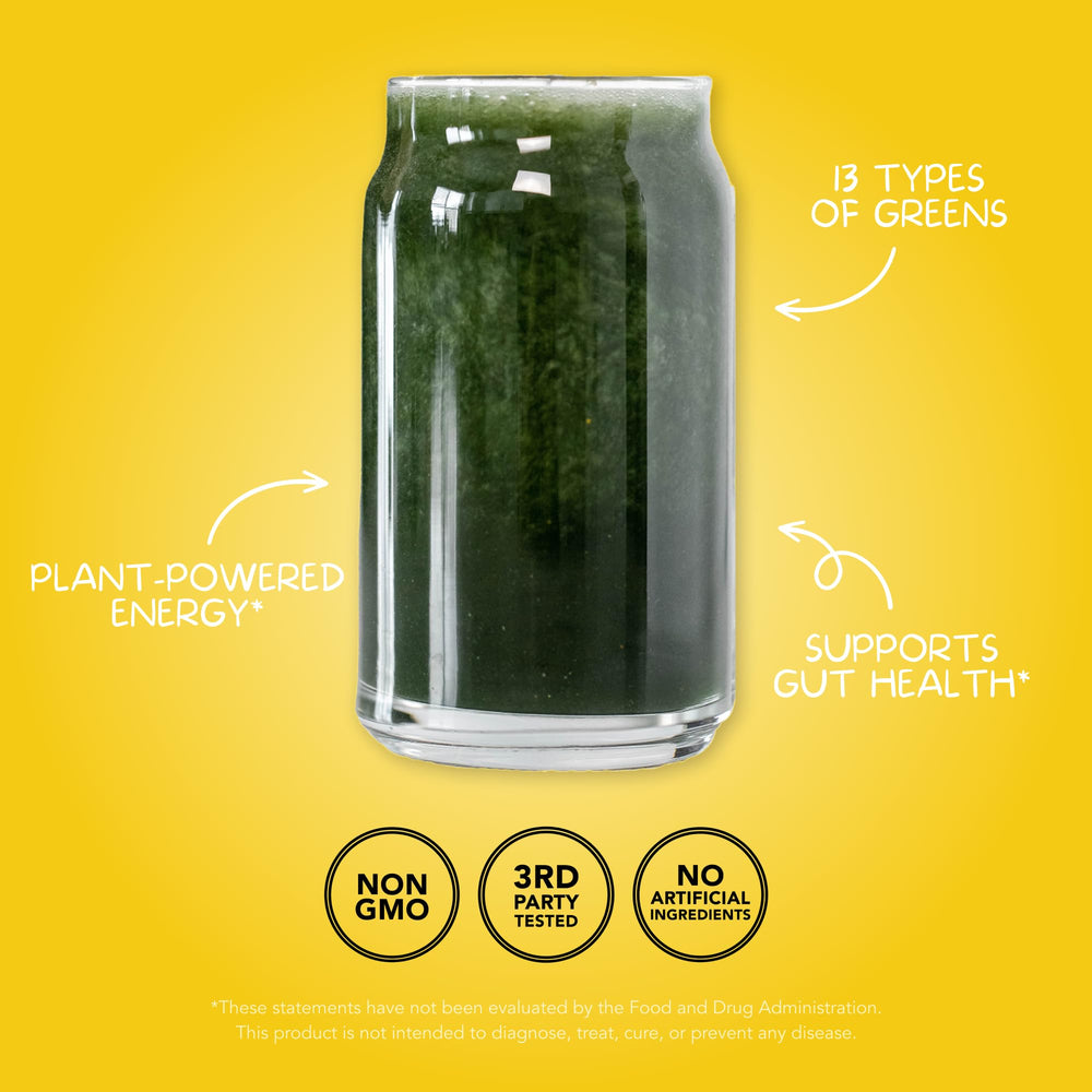 Clean Simple Eats Super Greens ingredients close-up highlighting chlorophyll-rich greens and fibers.