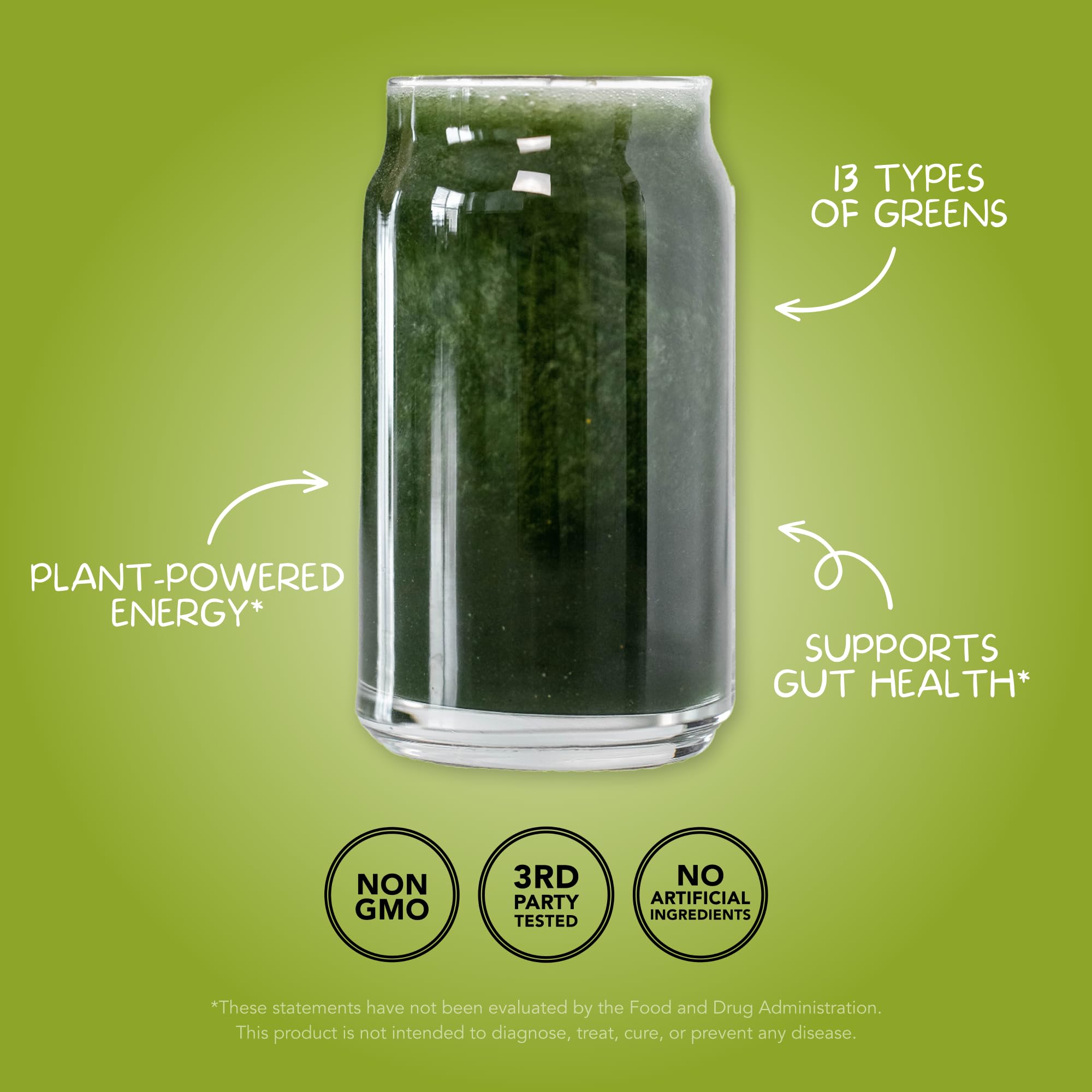 Product label highlights gluten-free and natural flavor for Clean Simple Eats Greens.