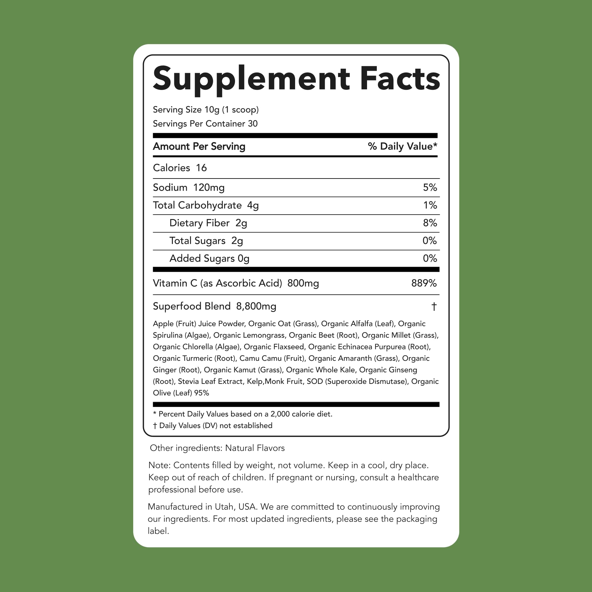 Clean Simple Eats Super Greens powder scoop in glass for quick hydration.