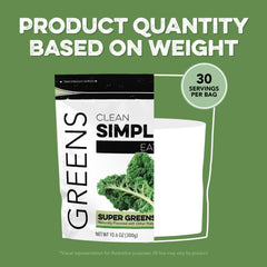 Clean Simple Eats Super Greens shake glass suggests a smooth, clump-free sip.