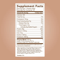 Smoothie-ready whey protein chocolate brownie batter with digestive enzymes for easier digestion.