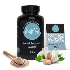 Clean Spirits Xoted Support Powder tub front shows brand and product name for balanced mornings