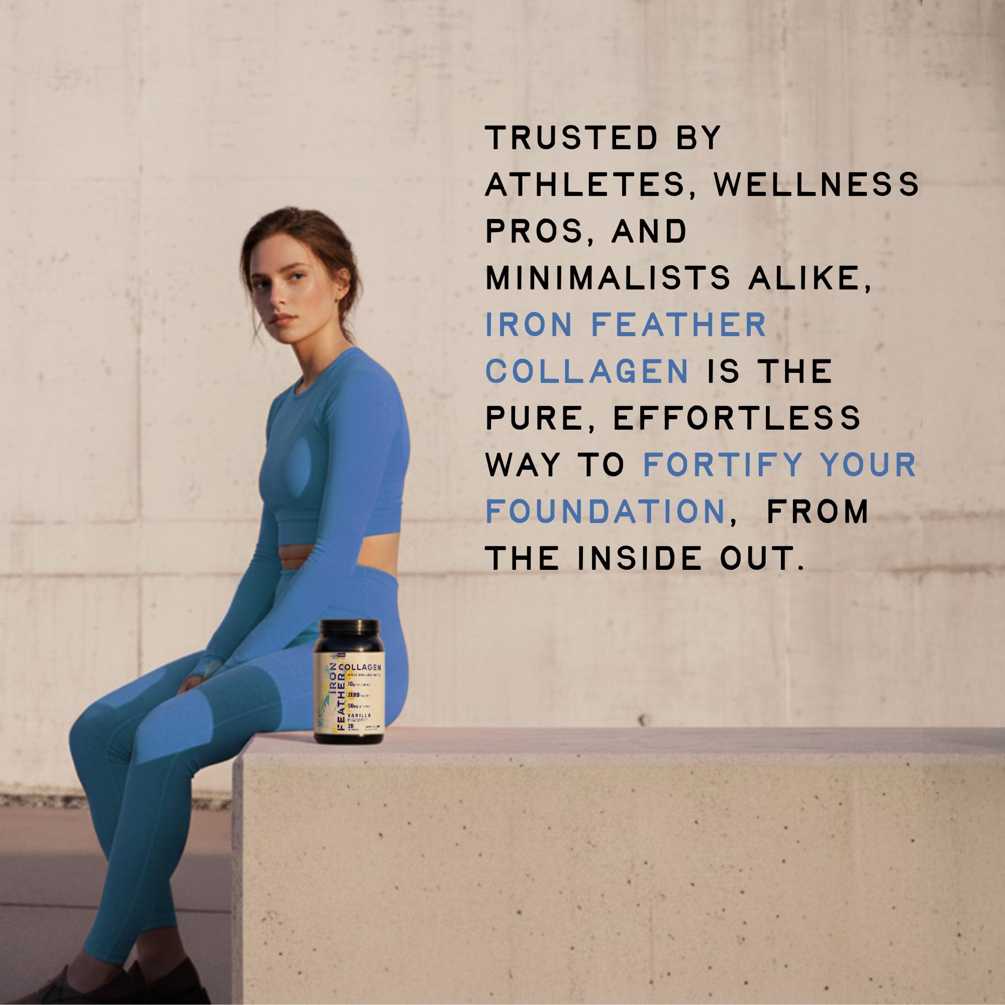 CleanForm Iron Feather collagen powder vanilla daily-use setup for recovery and mobility