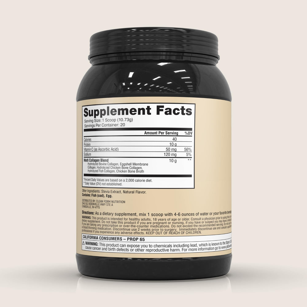 CleanForm Iron Feather collagen powder vanilla scoop resting for quick protein boost