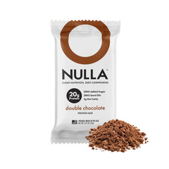 CleanForm Nulla Bar Double Chocolate packaging shows no seed oils for a cleaner snack