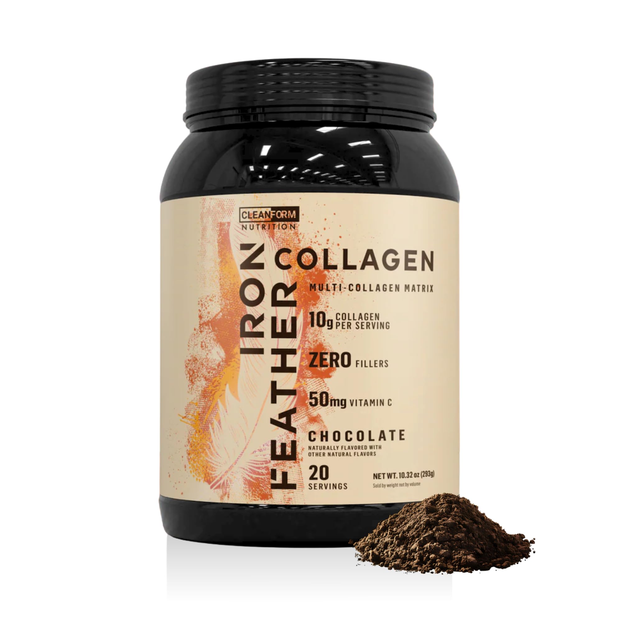 Iron Feather bottle pour from CleanForm Nutrition for easy daily servings