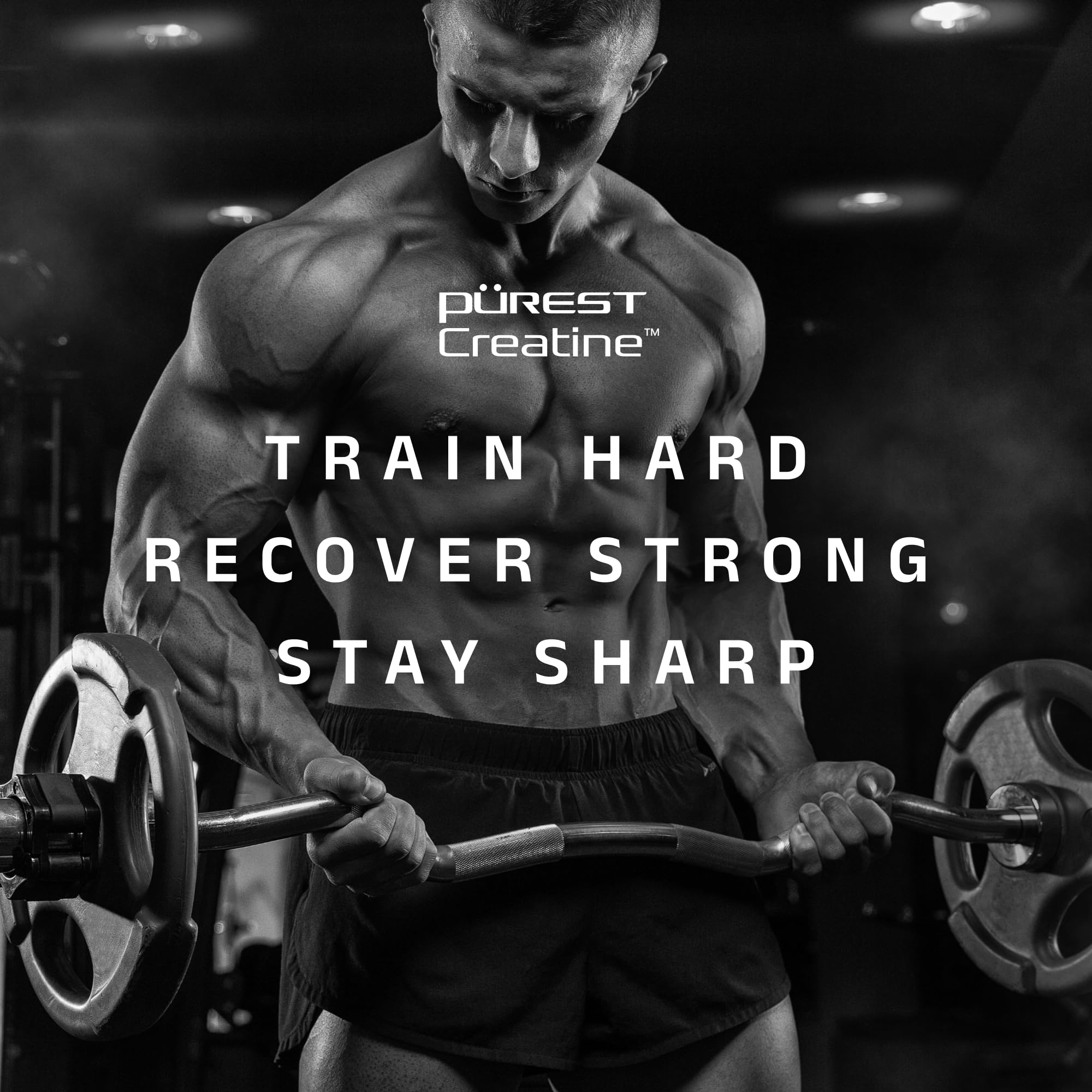 CleanForm Purest Creatine Monohydrate powder in a preworkout scene with athlete.