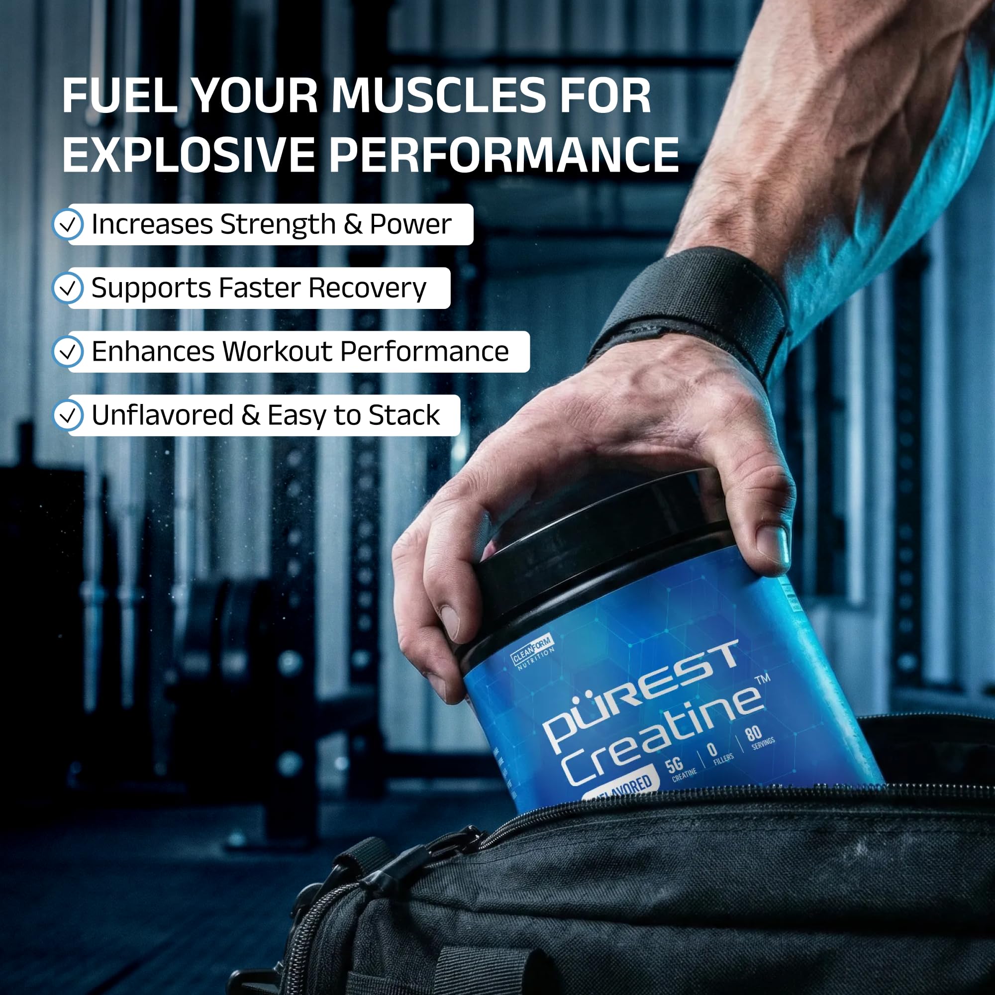 CleanForm Purest Creatine Monohydrate dissolves easily in water for quick hydration.