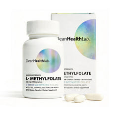 CleanHealthLab L-Methylfolate 15mg bottle cap highlights pure active folate for mood support.