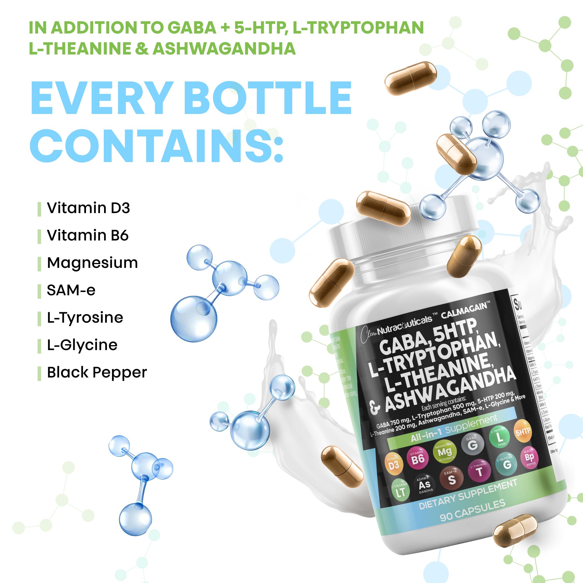 Clean Nutraceuticals GABA powder-mix in glass illustrating versatile use with routines