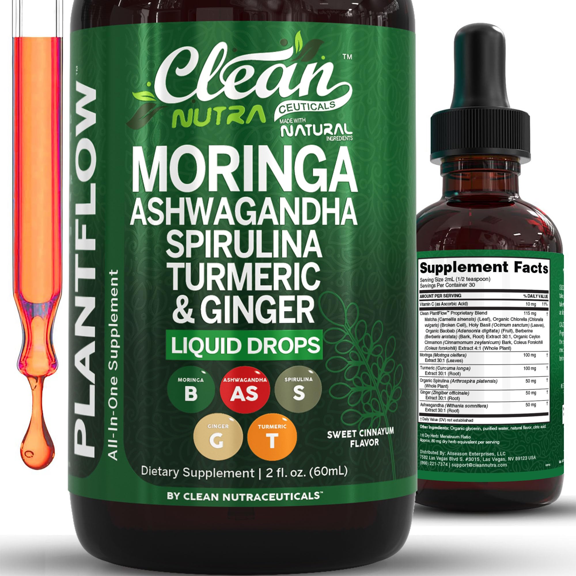 Clean Nutra Moringa Drops bottle showing a plant powered elixir for daily vitality