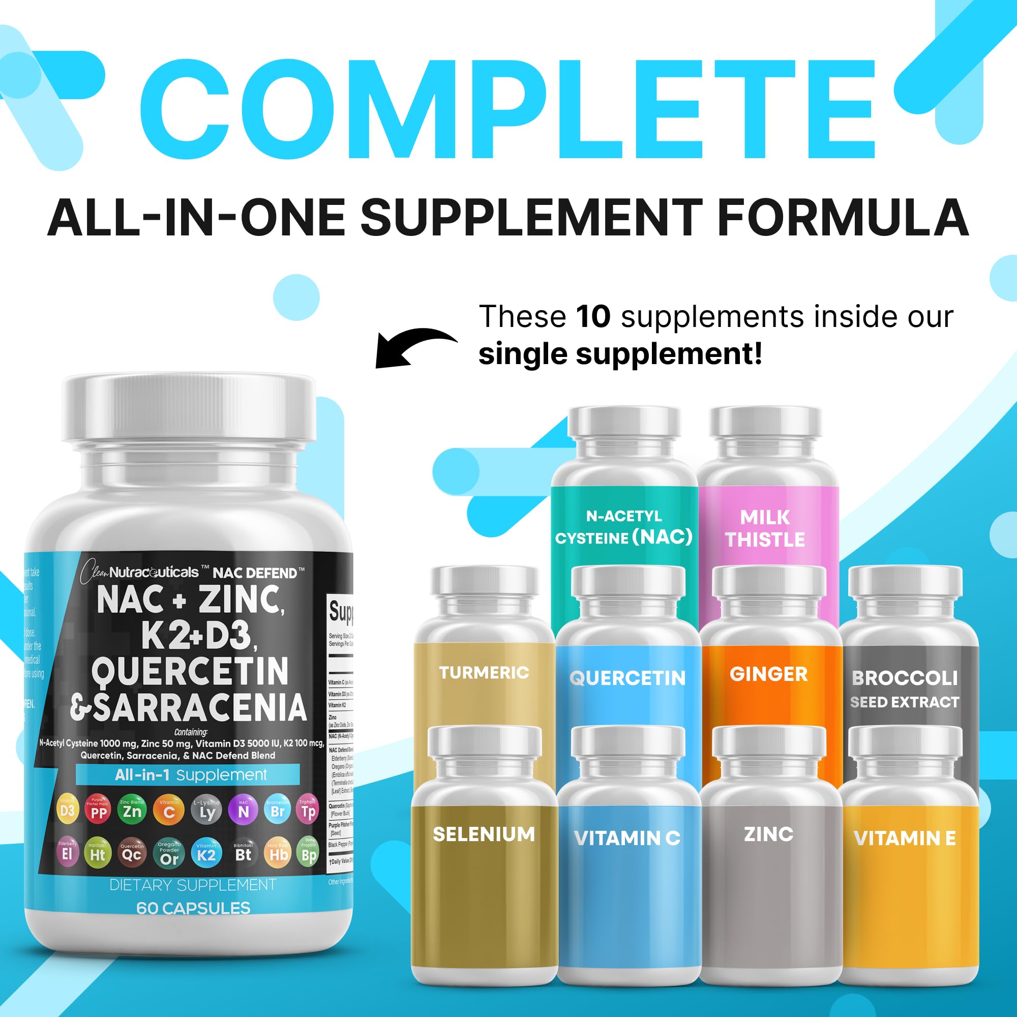 Clean Nutraceuticals NAC Defend bottle pour shows all-in-one formula simplicity.