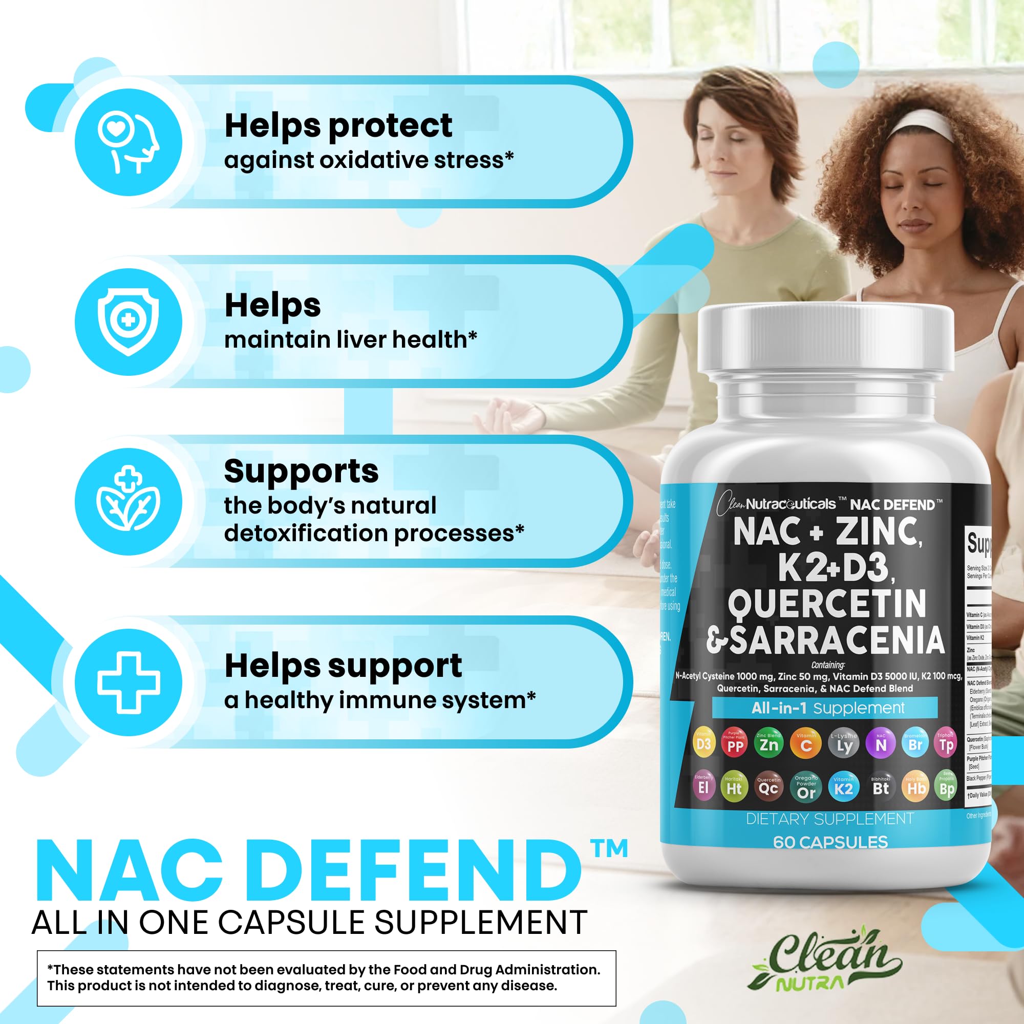 Clean Nutraceuticals NAC Defend ingredients science board emphasizes key nutrients.