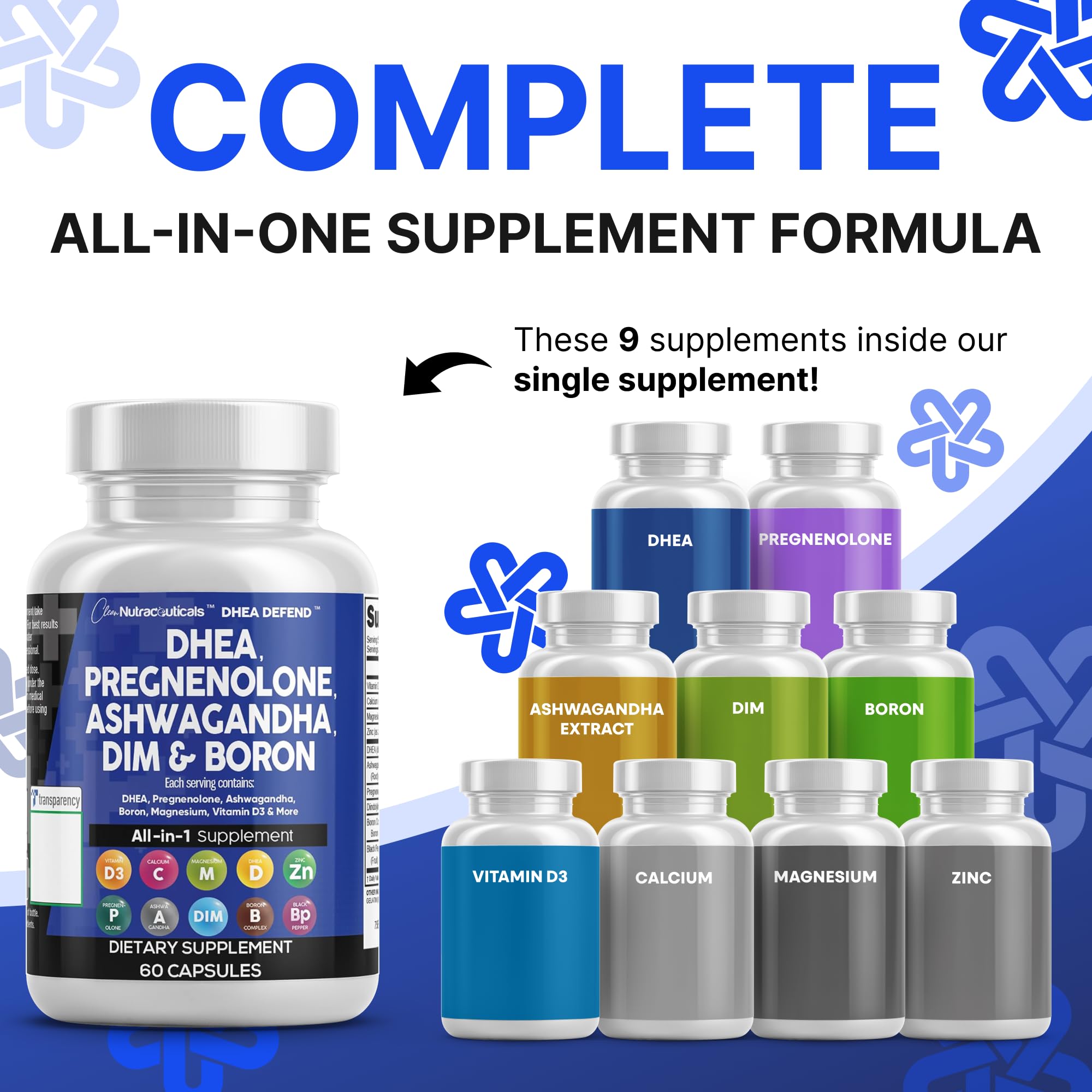 Clean Nutraceuticals DHEA capsules close-up for energy and vitality support