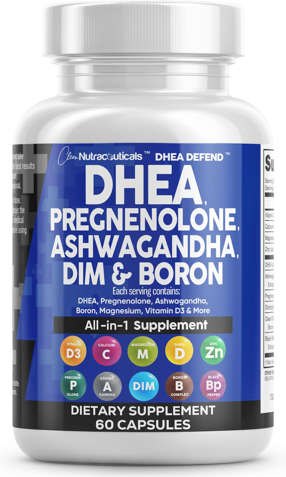 Clean Nutraceuticals DHEA Pregnenolone bottle with hormone-support formula for daily wellness