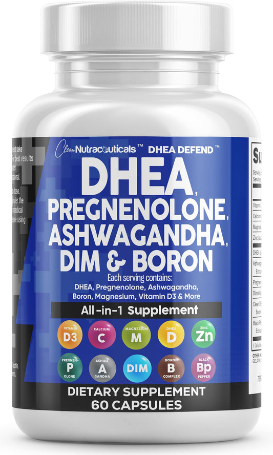 Clean Nutraceuticals DHEA Pregnenolone bottle with hormone-support formula for daily wellness