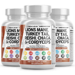Clean Nutraceuticals Lions Mane 20in1 bottle with capsules supports focus and energy.
