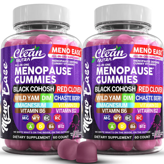 Clean Nutraceuticals menopause gummies bottle closeup shows convenient daily support