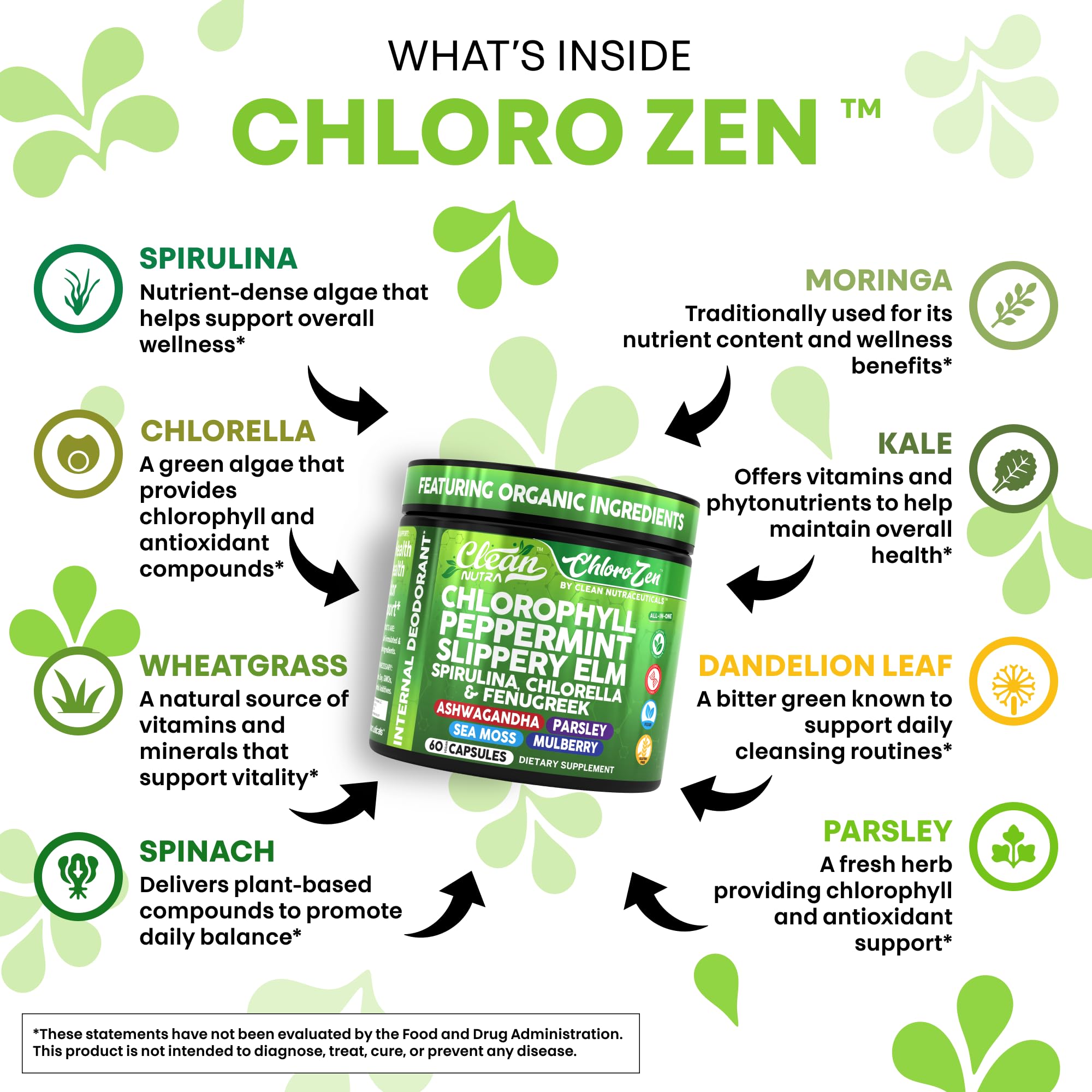 Clean Nutraceuticals spirulina and chlorella pack rich greens for gut support.