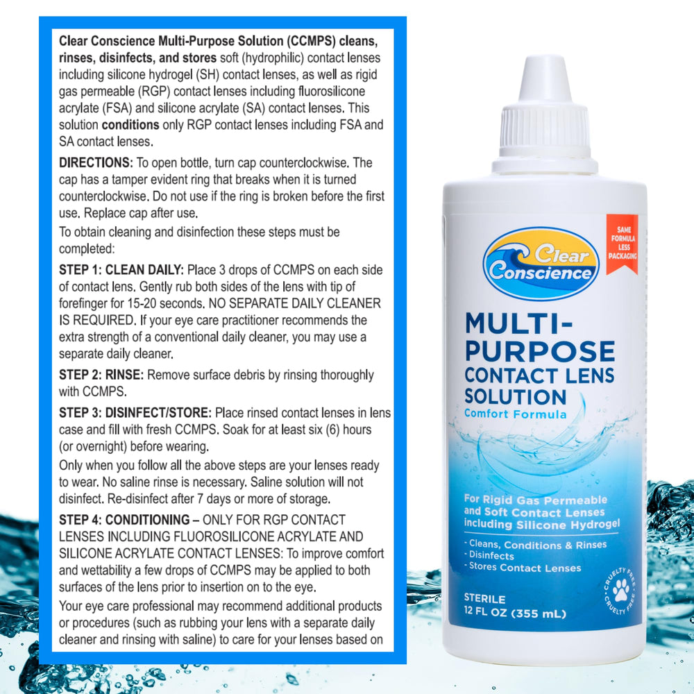 Clear Conscience removes protein and deposits for clearer lenses.