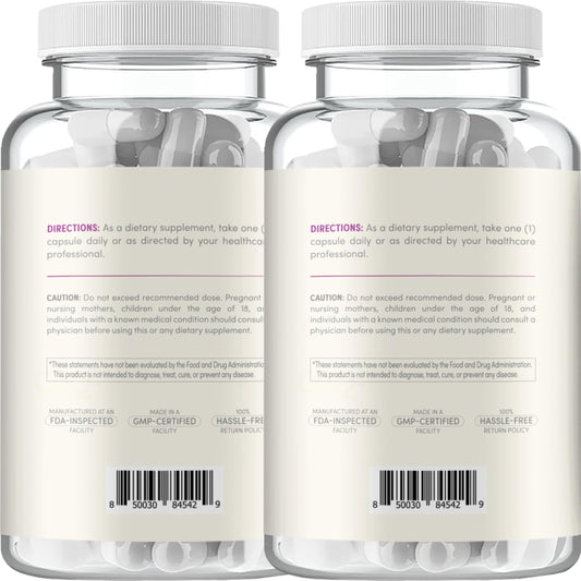 Clear Formulas bottle side view highlights easy-to-take daily capsules.