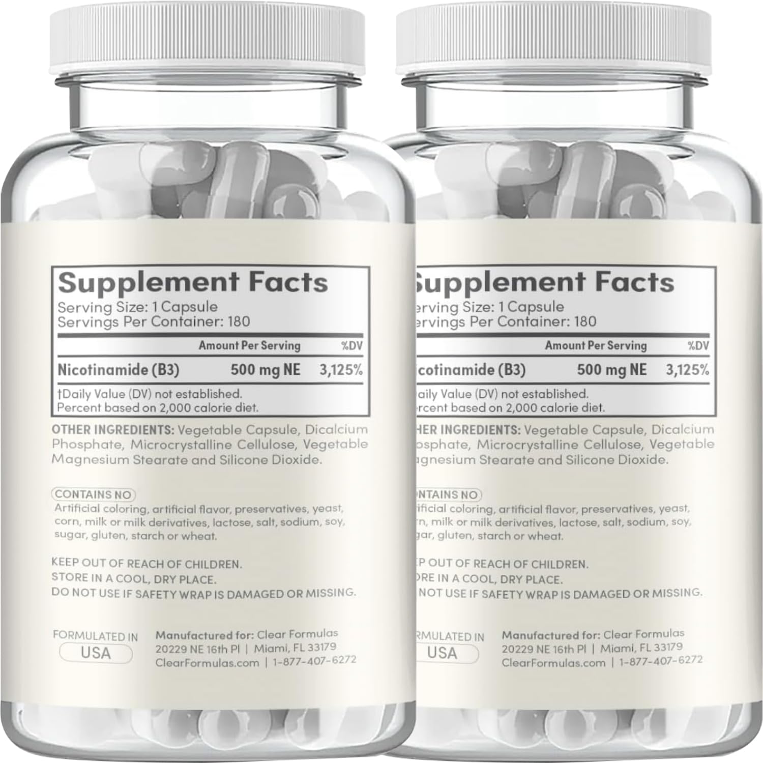 Label close-up shows 500 mg nicotinamide and cGMP origin quality