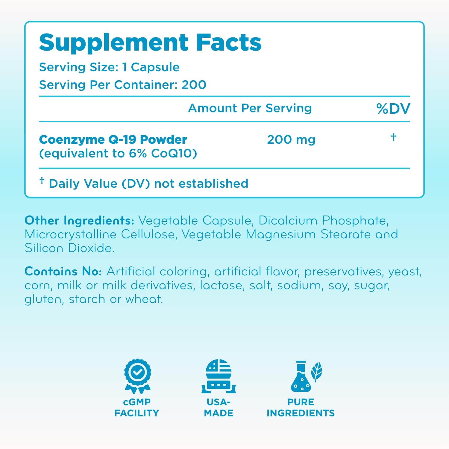 Clear Formulas CoQ10 200mg amber bottle packaging designed for long shelf life