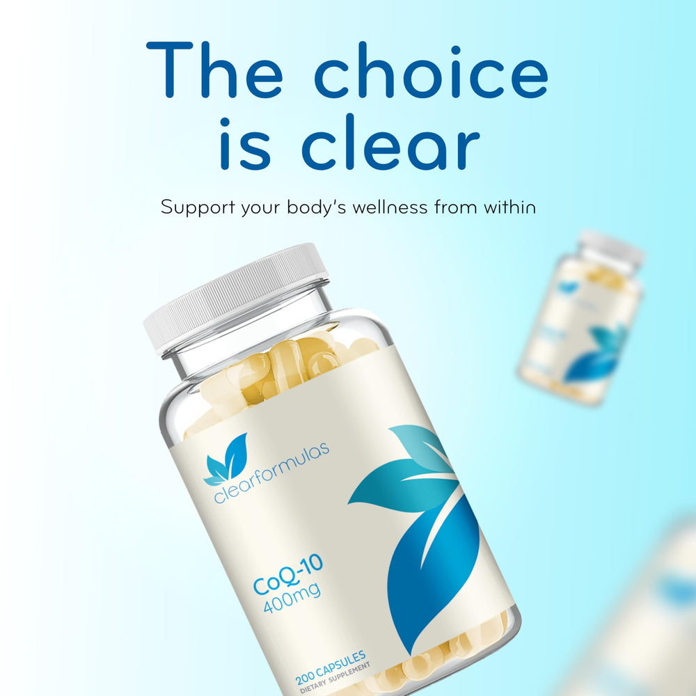 Clear Formulas CoQ10 bottle on shelf ready for daily use.