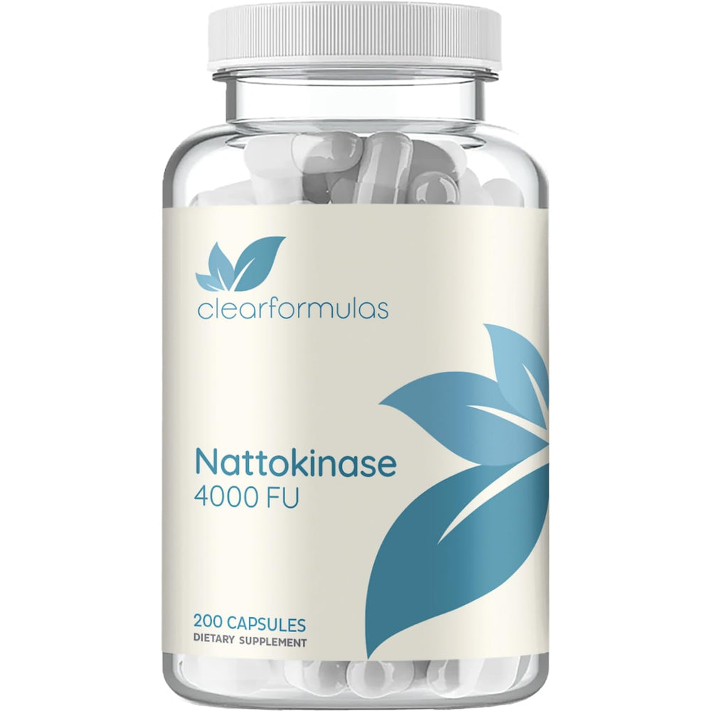 Clear Formulas nattokinase 4000fu bottle front, clean label and non GMO promise