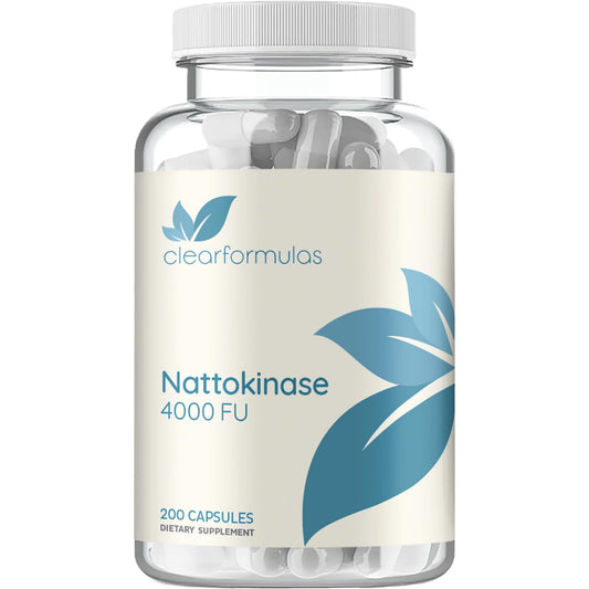 Clear Formulas nattokinase 4000fu bottle front, clean label and non GMO promise