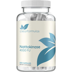 Clear Formulas nattokinase 4000fu bottle front, clean label and non GMO promise