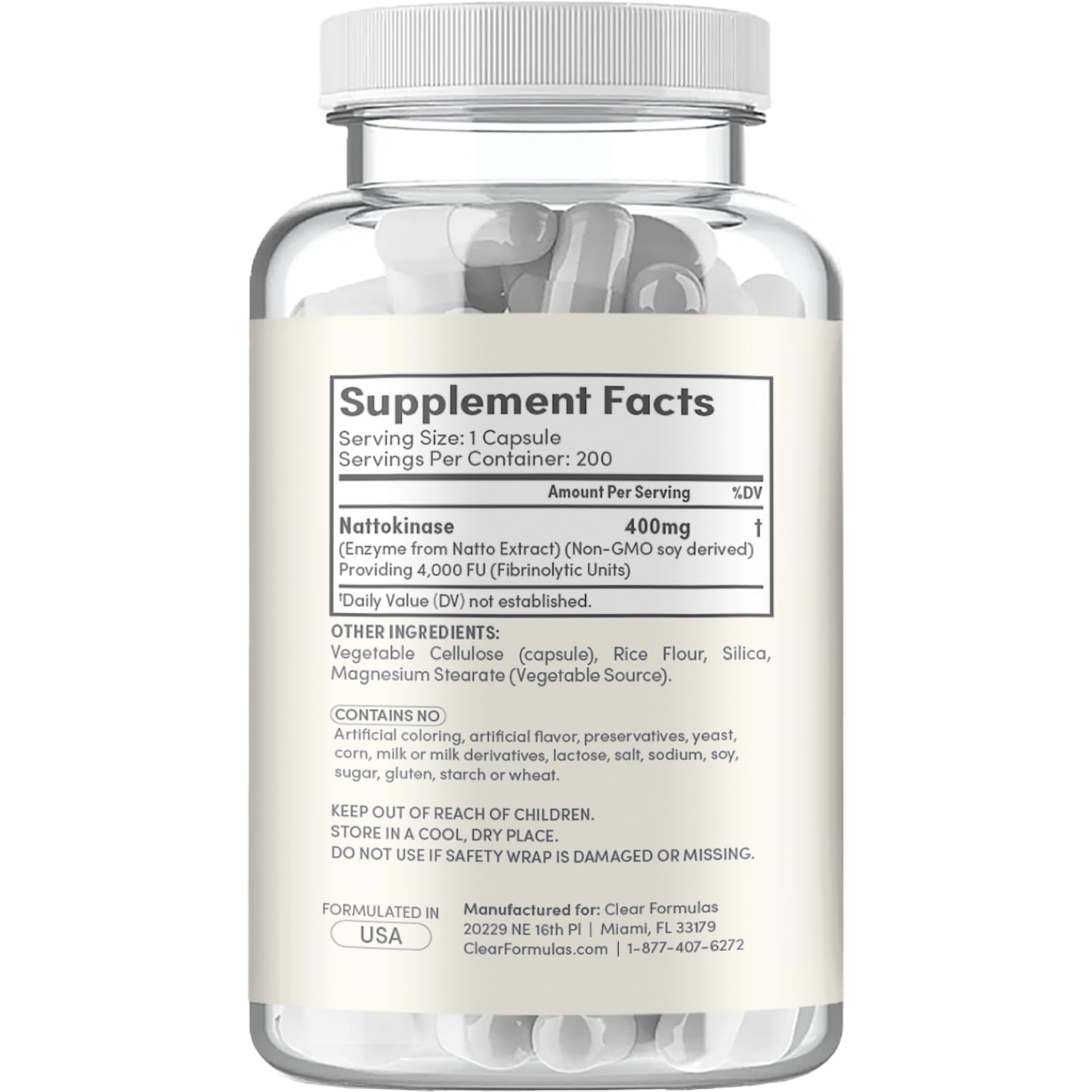 Clear Formulas nattokinase 4000fu capsule pour for easy daily intake
