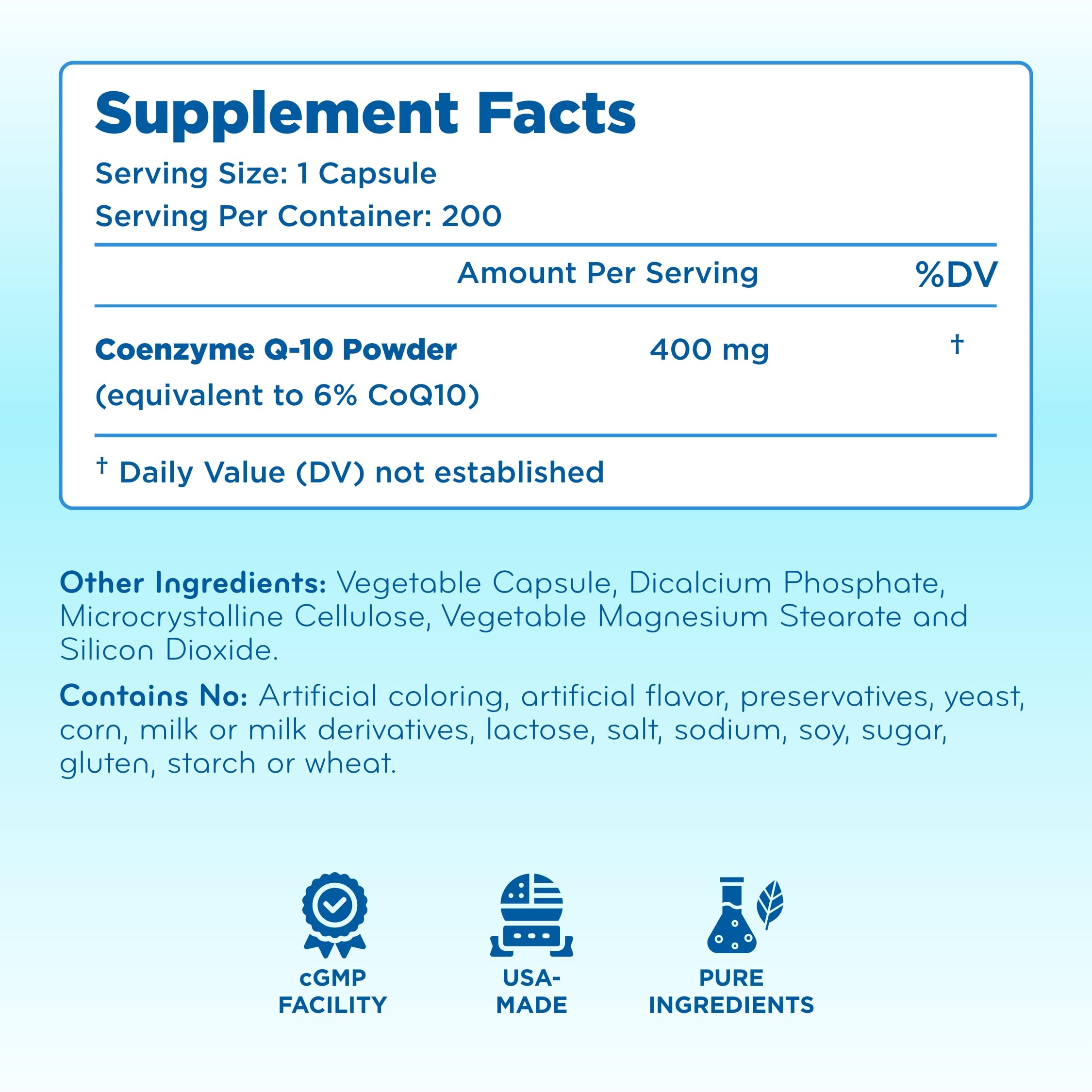 Clear Formulas Quick Absorption CoQ10 capsules shown for easy daily use.