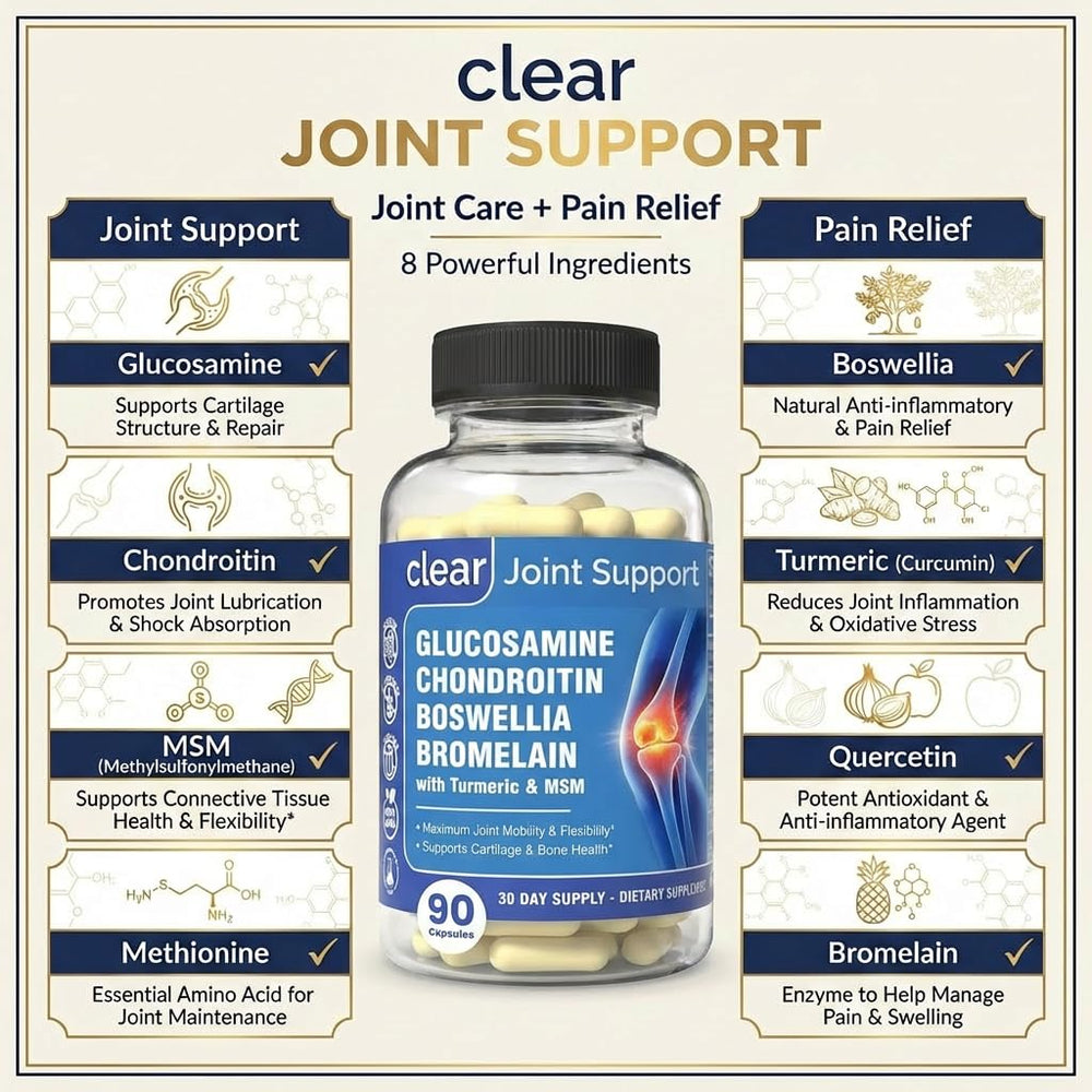Clear Joint packaging front emphasizes gluten-free, non-GMO formula.