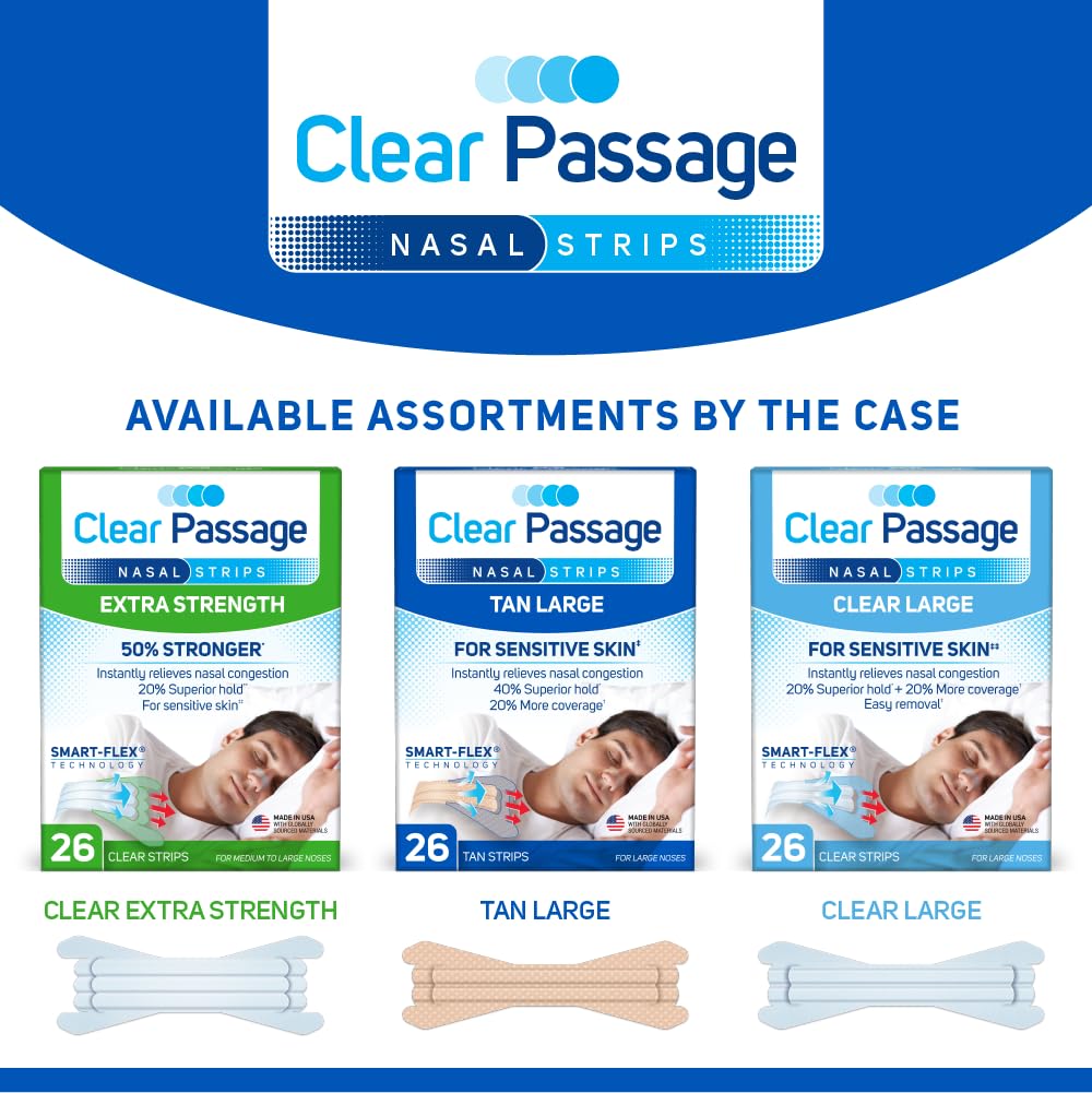 Clear Passage packaging shows a 36-pack bundle with 26 strips per pack.